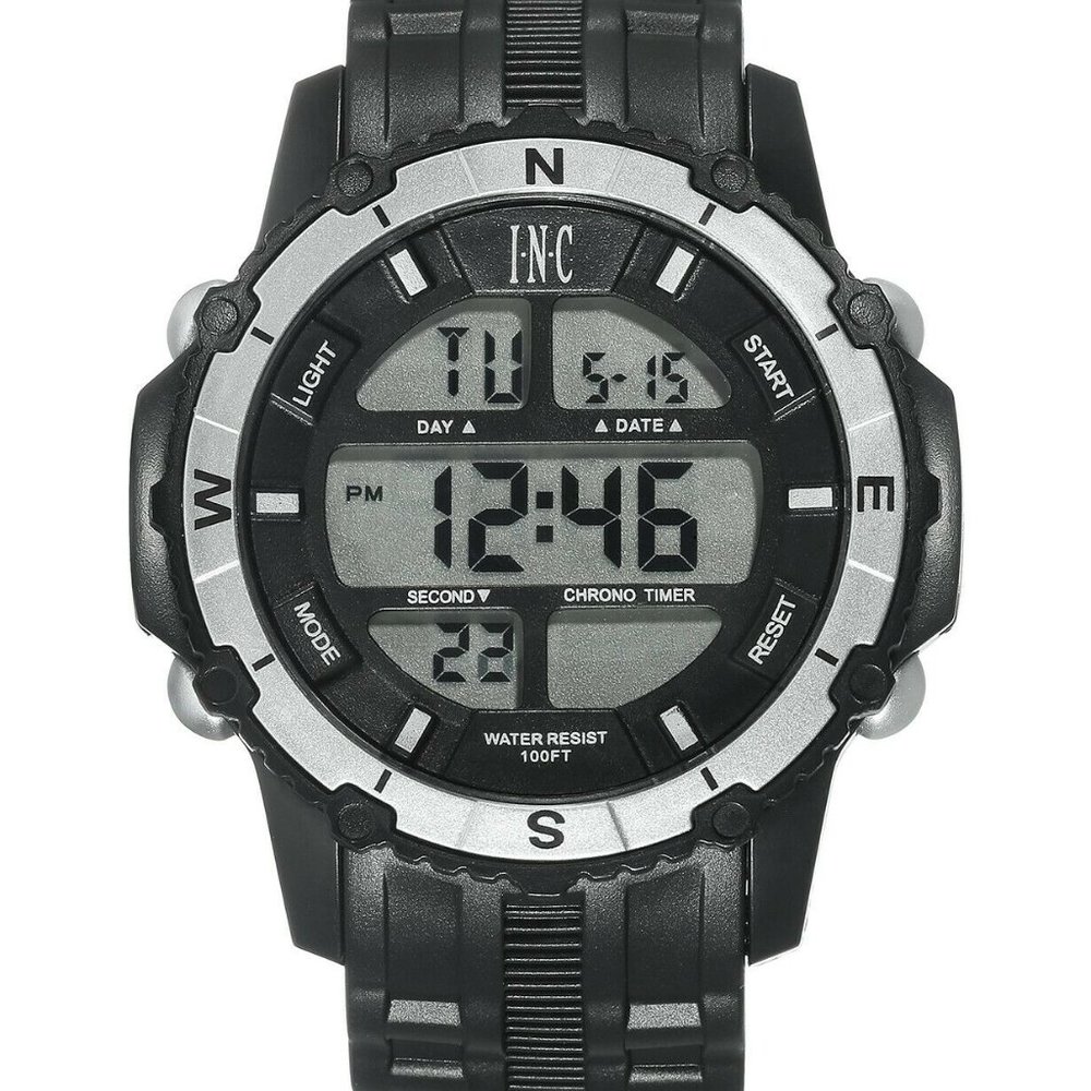 I.N.C. Men's Digitalck Black Silicone Strap Watch